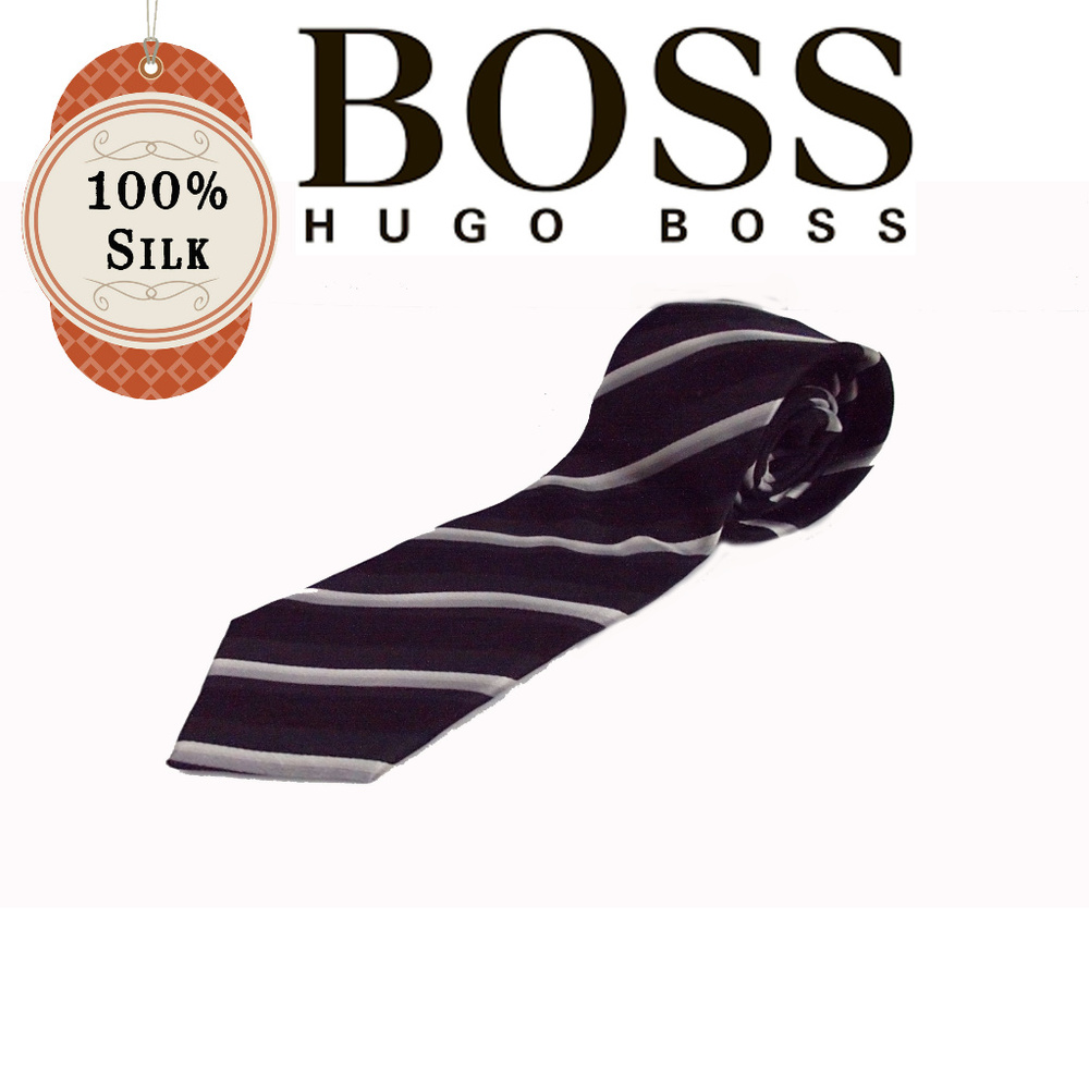 Hugo Boss Black and Silver Silk Tie